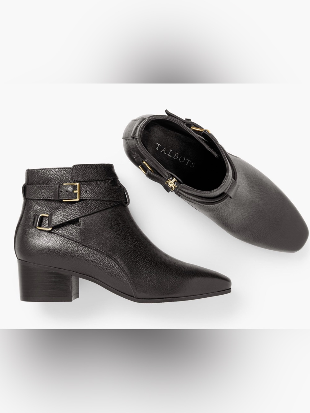 NEW TALBOTS DAKOTA Black Pebbled Leather Ankle Boots Block Heels Women Sz 8M